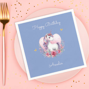Serviette En Papier Magique Unicorne rose or élégant Anniversaire