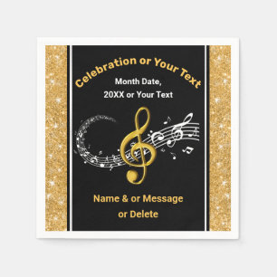 Serviette En Papier Magnifique Black and Gold Personnalisé Music Napki