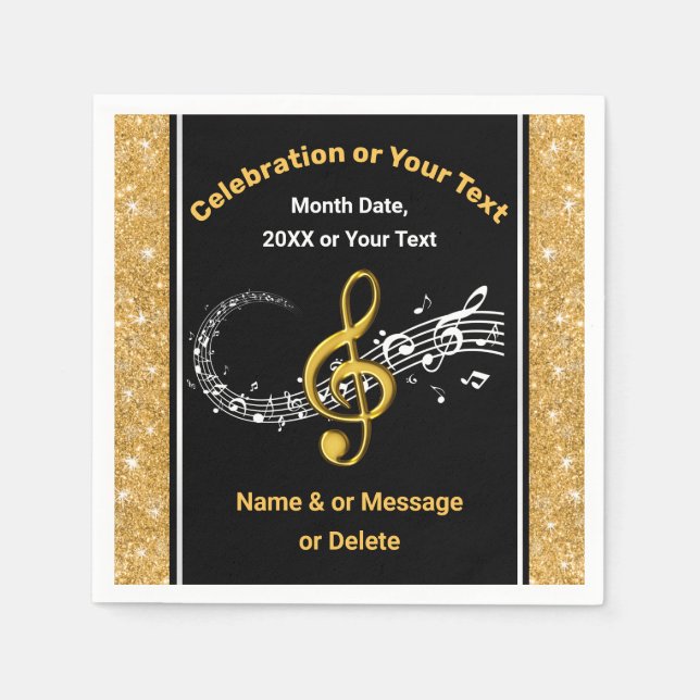 Serviette En Papier Magnifique Black and Gold Personnalisé Music Napki (Devant)