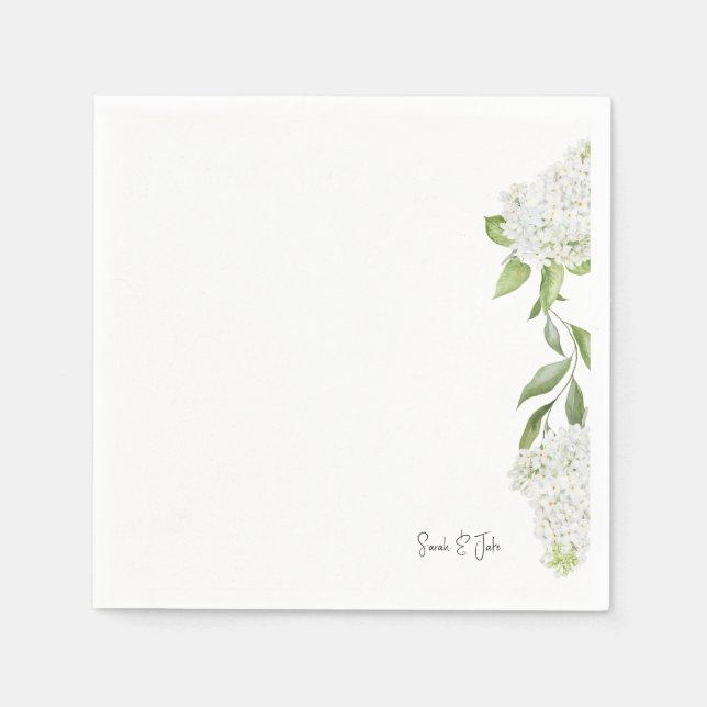 Serviette En Papier Magnifique Fleur d'Hydrange Blanche Mariage Blanc  (Devant)