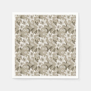 Serviette En Papier Magnifique motif de fleurs beige