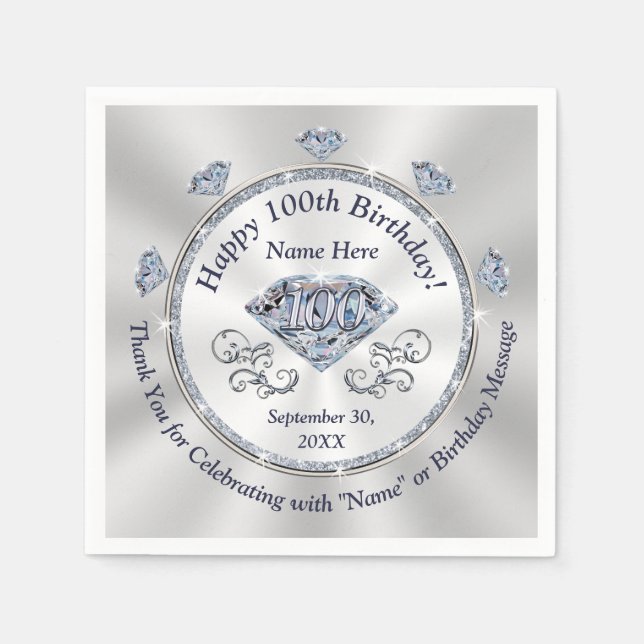 Serviette En Papier Magnifique personnalisation, 100e anniversaire ser (Devant)