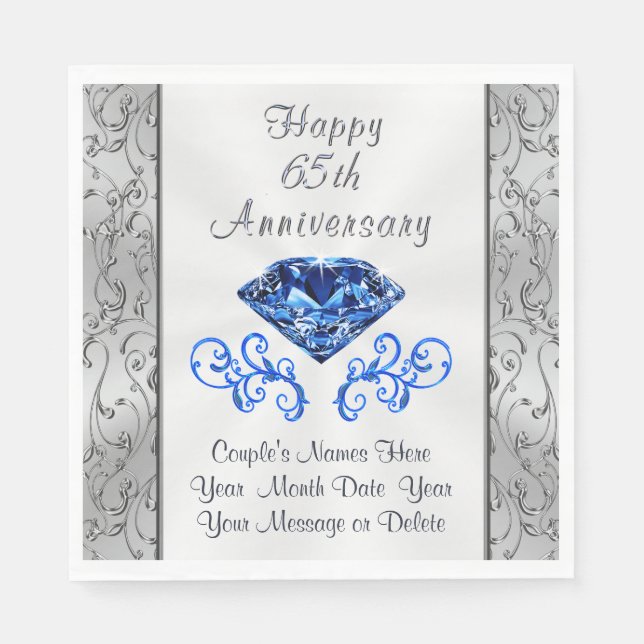 Serviette En Papier Magnifique Sapphire 65e anniversaire Mariage servi (Devant)