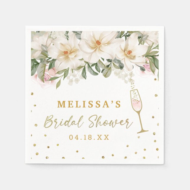 Serviette En Papier Magnolia Aquarelle Champagne Verre Fête des mariée (Devant)