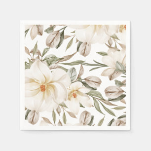 Serviette En Papier Magnolia Blanc Fête des mariées Florale Verdure