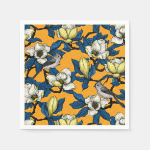 Serviette En Papier Magnolia en floraison et oiseau de tireur 3