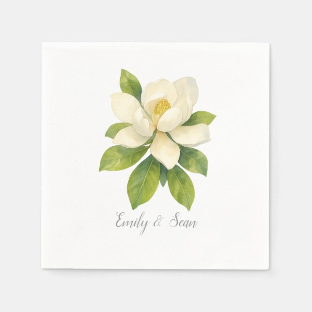 Serviette En Papier Magnolia Flower Custom Wedding Monogram  (Devant)