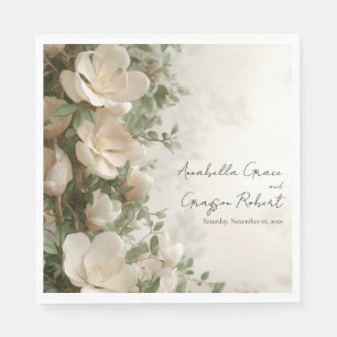 Serviette En Papier Magnolias et Lumières Élégant Mariage Floral