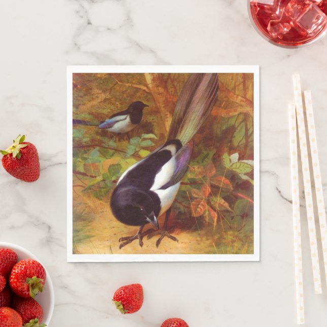 Serviette En Papier Magpies, peinture d'art, (En situation)
