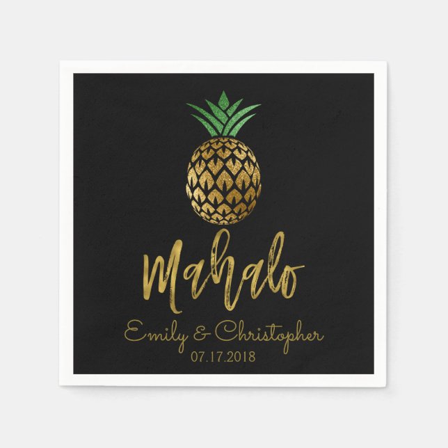 Serviette En Papier Mahalo Tropical Hawaiian Ananas Mariage noir (Devant)