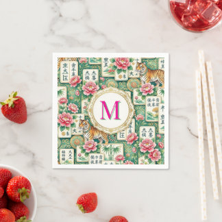 Serviette En Papier Mahjong Chinoiserie Tiger Monogram Personalized
