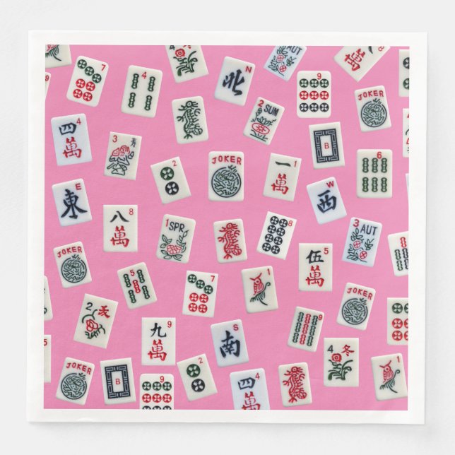 Serviette En Papier MahJong tiles symbols on pink (Devant)