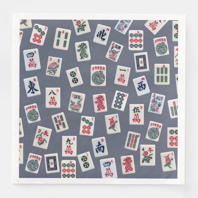 Serviette En Papier MahJongg tiles design on dark blue (Devant)