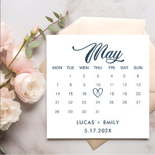 Serviette En Papier Mai Calendrier Mariage bleu foncé