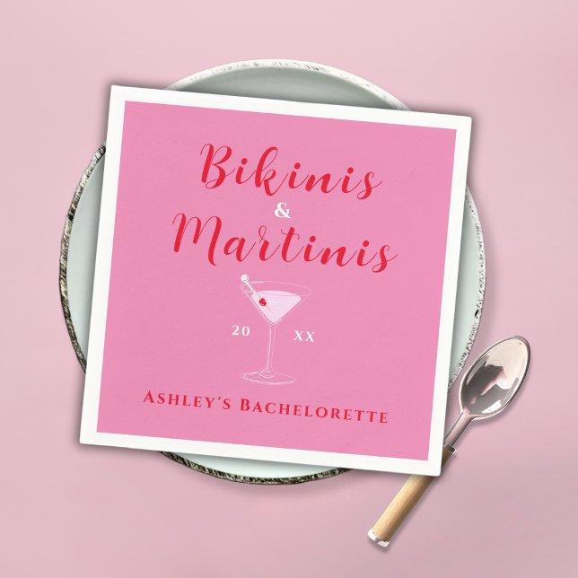 Serviette En Papier Maillots de bain et Martinis Rose et Rouge Enterre (Bikinis And Martinis Pink & Red Bachelorette Party Napkins)