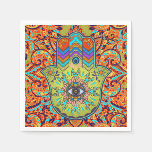 Serviette En Papier Main de Hamsa colorée - Main de Fatima