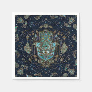 Serviette En Papier Main de Hamsa - Main de Fatima Pierres Bleues