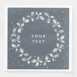 Serviette En Papier Main gris foncé imprimé Holly Wreath Noël