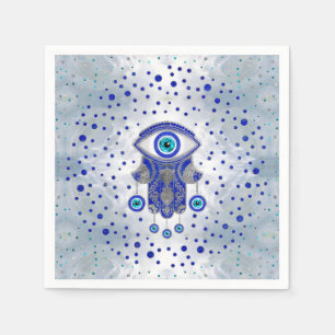 Serviette En Papier Main Hamsa - Main de Fatima Lapis Lazuli et Argent