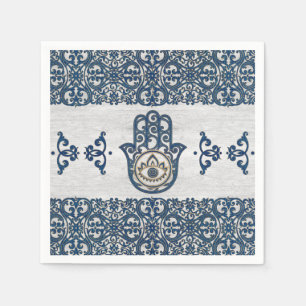 Serviette En Papier Main Hamsa - Main Fatima en bois bleu