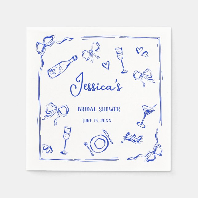 Serviette En Papier Main tirée Français Bleu Bridal Brunch Français Bo (Devant)