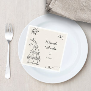 Serviette En Papier Main Tirée Jouer Whimsical Retro Mariage français
