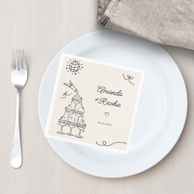 Serviette En Papier Main Tirée Jouer Whimsical Retro Mariage français (Créateur téléchargé)