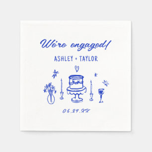 Serviette En Papier Main tirée Quirky Blue Engagement Party