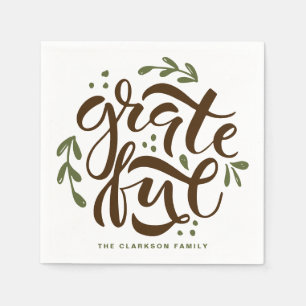 Serviette En Papier Main verte Lettré Grateful Thanksgiving