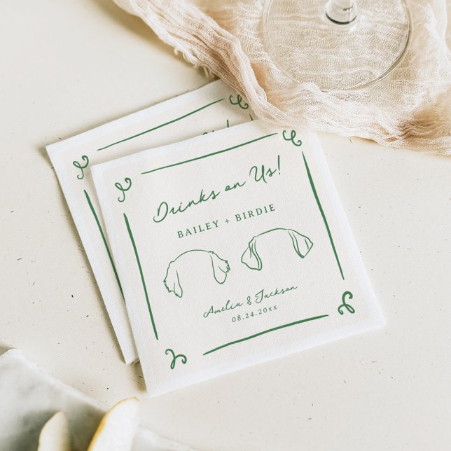 Serviette En Papier Main Whimsical Tirée Green Mariage Oreilles de chi (Créateur téléchargé)