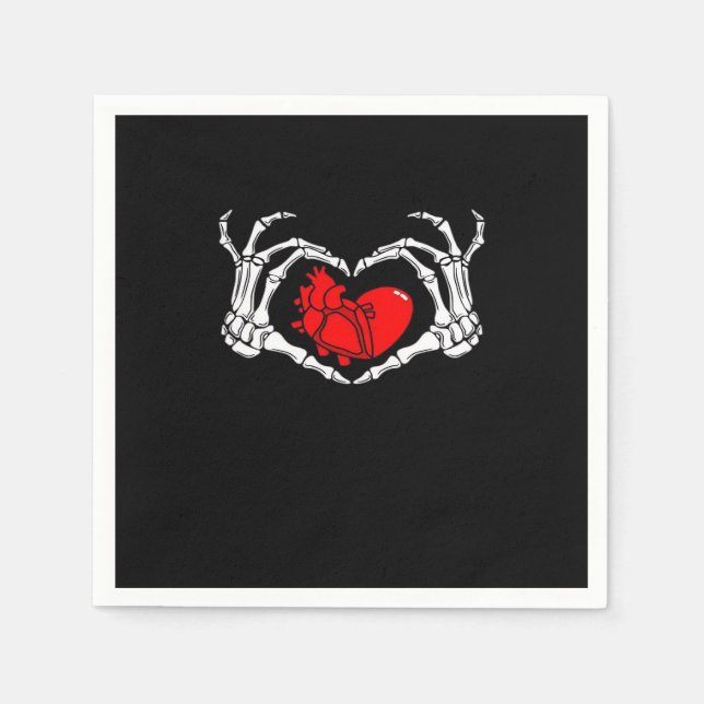 Serviette En Papier Mains De Squelette Effrayant Et Coeur Rouge Déplai (Devant)