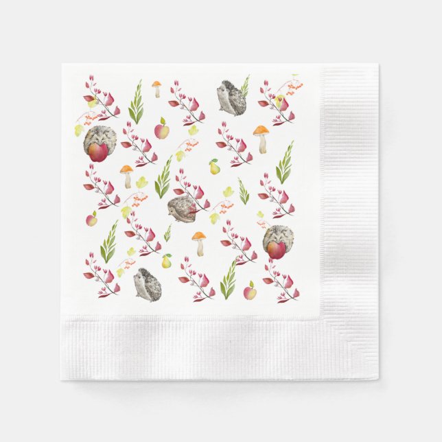 Serviette En Papier Maison de forêt colorée motif avec lapins, hedgeh (Devant)