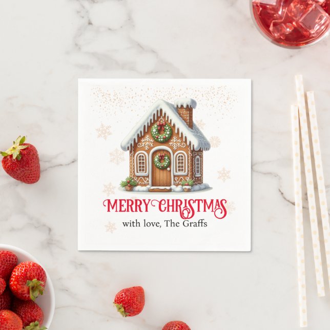 Serviette En Papier Maison de pain d'épices Noël (En situation)