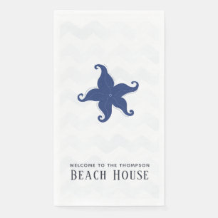 Serviette En Papier Maison de plage bleu et blanc simpliste