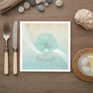 Serviette En Papier Maison de plage Coquille de palourde Aqua Bleu ID6