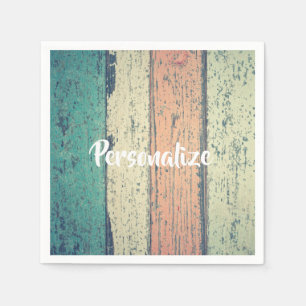 Serviette En Papier Maison de plage en bois peint rayé turquoise sable