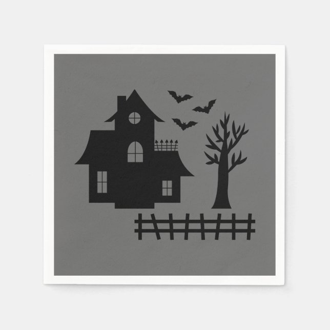 Serviette En Papier Maison Halloween Hantée Avec Chauve-Feu Et Arbre S (Devant)