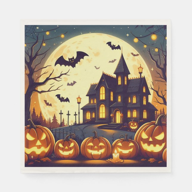 Serviette En Papier Maison hantée d'Halloween (Devant)