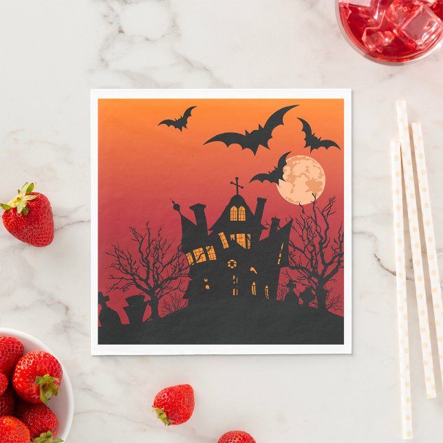 Serviette En Papier Maison Hantée éffrayante Halloween nuit (Créateur téléchargé)