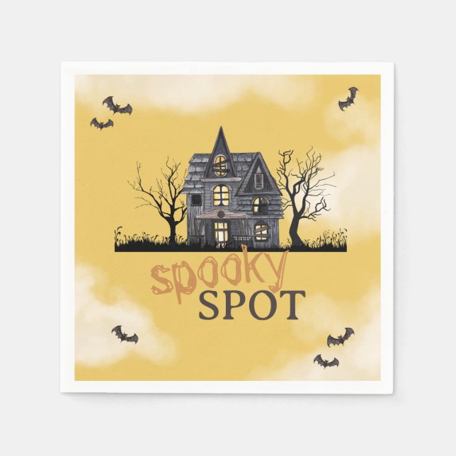 Serviette En Papier Maison Hantée éffrayante Halloween papier de fête  (Devant)