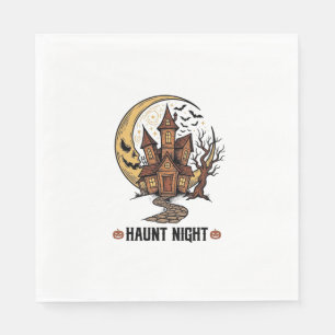 Serviette En Papier Maison Hantée Halloween Gravure Vintage Blanche Sh