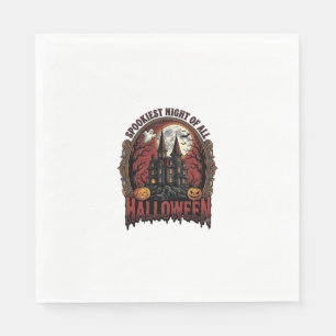 Serviette En Papier Maison Hantée Halloween Gravure Vintage Épouvantab