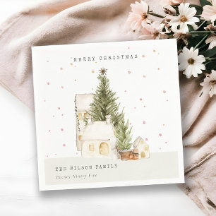 Serviette En Papier Maisons de neige blanches Joyeux voeux de Noël