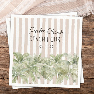 Serviette En Papier Maisons de Plage aux Palmiers Tropicaux Rayures Be