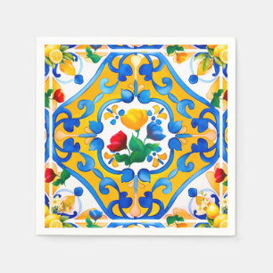 Serviette En Papier Majolica, Carreaux bleus, Carreaux siciliens, Carr