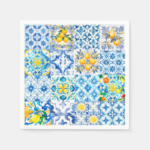 Serviette En Papier Majolica, citron, carreaux siciliens,