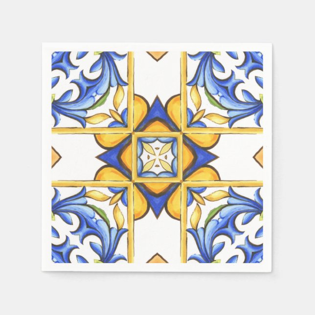 Serviette En Papier Majolica, tuiles méditerranéennes, (Devant)