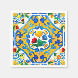 Serviette En Papier Majolique, citron, carreaux siciliens
