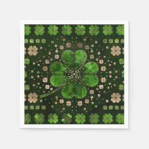 Serviette En Papier Malachite et or du trèfle à quatre feuilles Sham