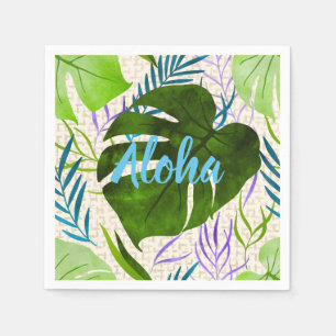 Serviette En Papier Maleah Monstera Tropical Hawaiian Aquarelle Vert